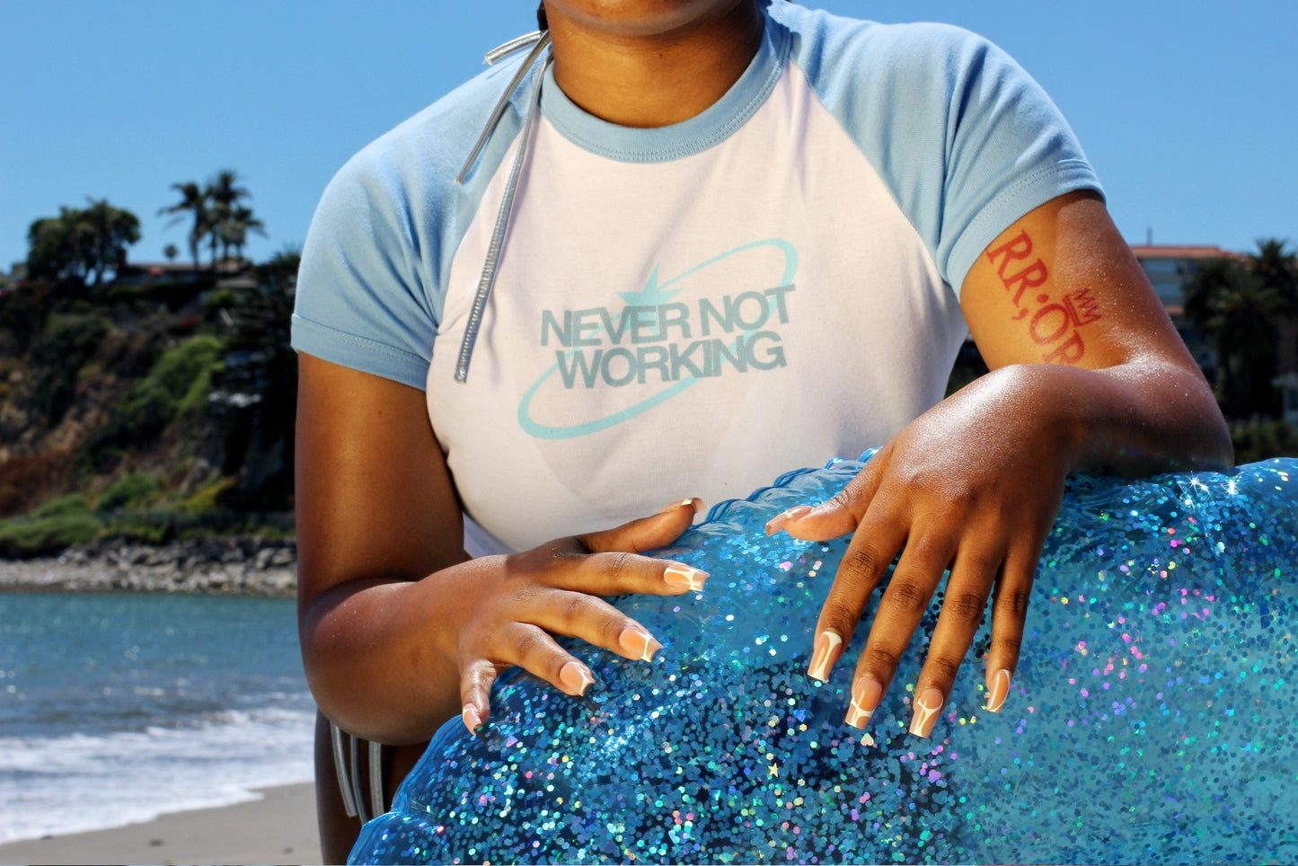 "Never Not WKG" Powder Blue Baby Tee-SQ8271921